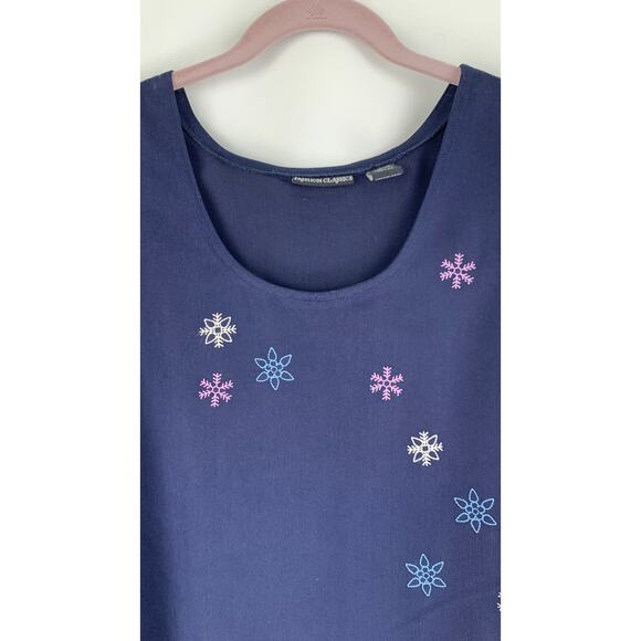 Fashion Classics Embroidered Snowman Christmas Maxi Dress Womens Large Navy Blue - Picture 3 of 10